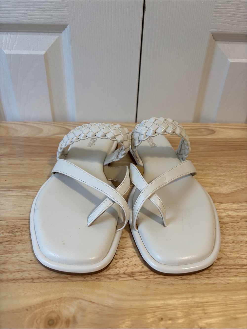 MICHAEL Michael Kors White Braided-Ankle Slide Sandals